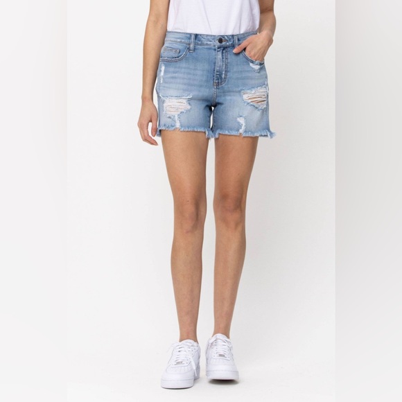 Cello light wash distressed frayed denim shorts sz M - Picture 2 of 10